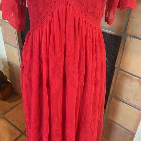 PinkBlush Red Lace Mesh Overlay Maternity Maxi Dress, size S - Picture 3 of 13